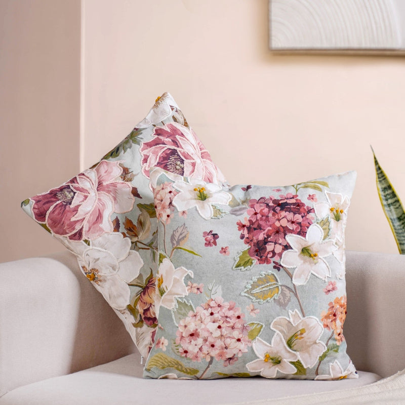Enchanted Garden Embroidered Cotton Cushion Cover Set Of 2 40x40cm Nestasia