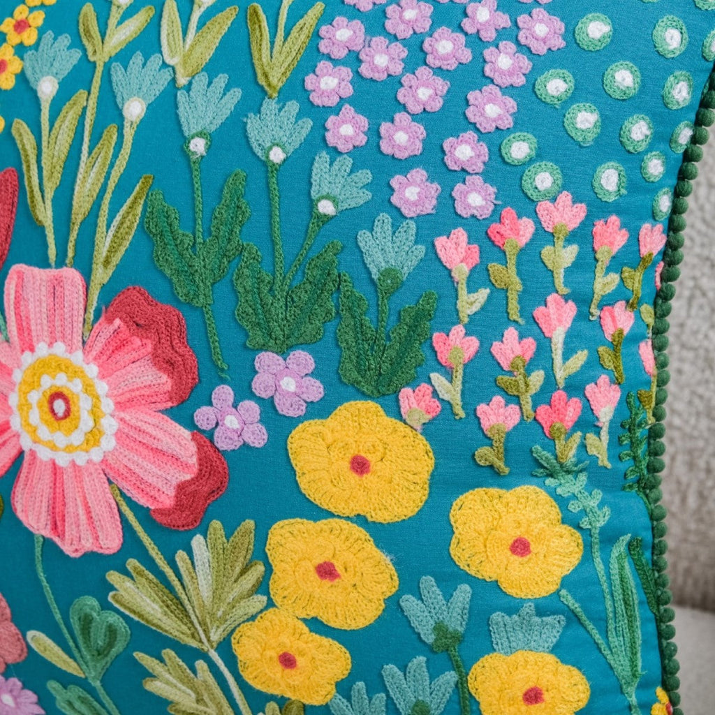 Enchanted Flora Cotton Embroidered Cushion Cover 40x40cm Nestasia