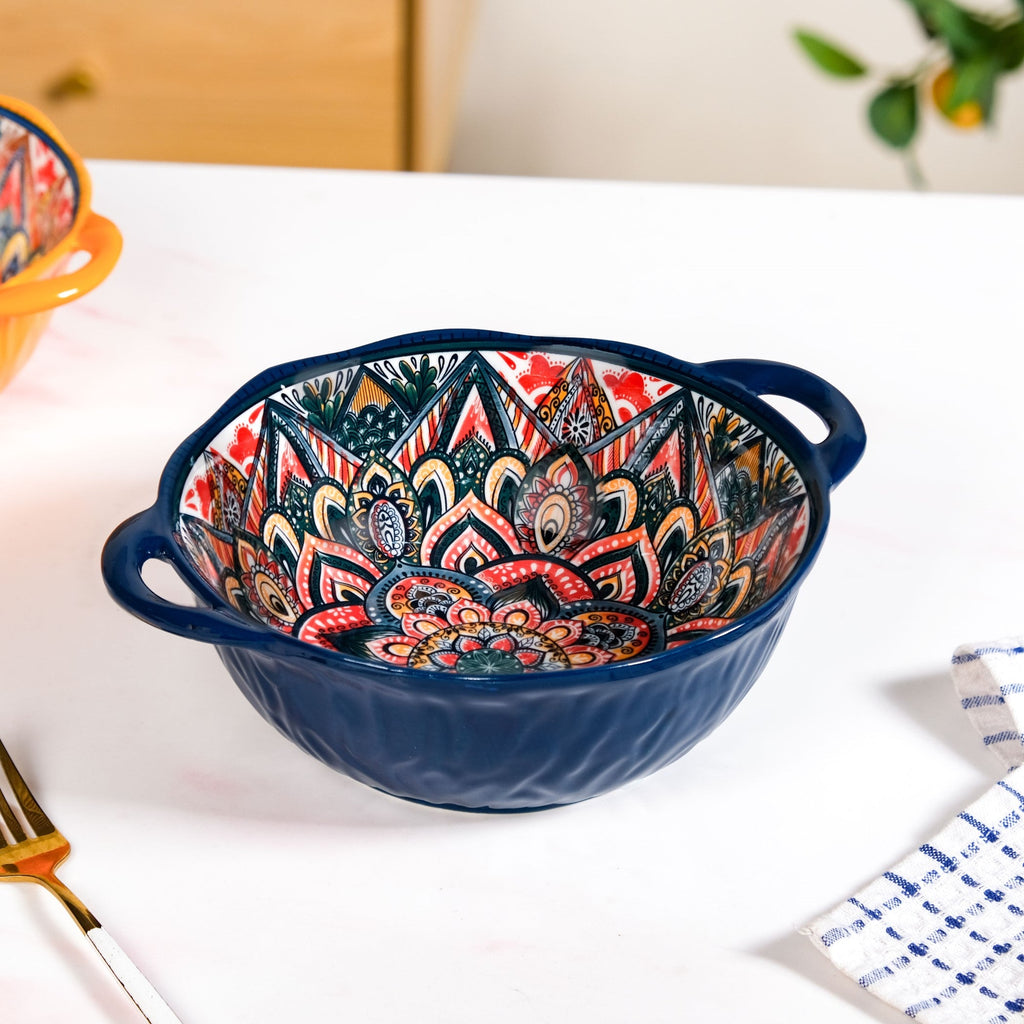 Mandala Melange Ceramic Serving Bowl Blue 1500ml Nestasia