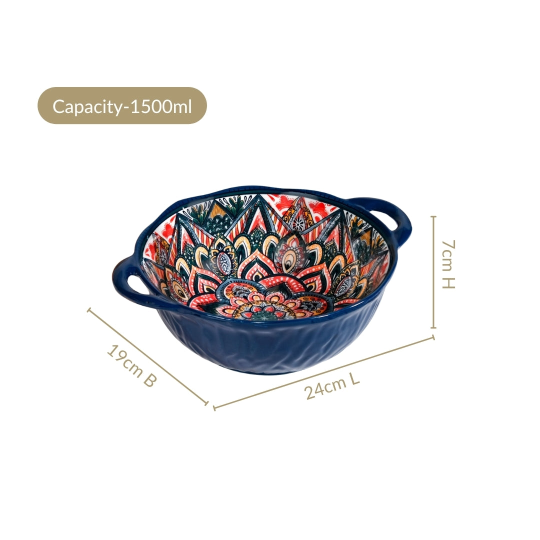 Mandala Melange Ceramic Serving Bowl Blue 1500ml Nestasia