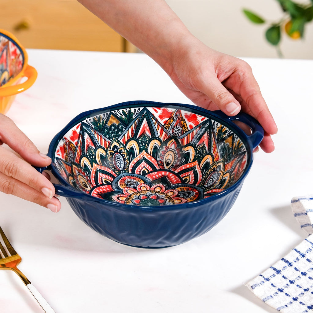 Mandala Melange Ceramic Serving Bowl Blue 1500ml Nestasia