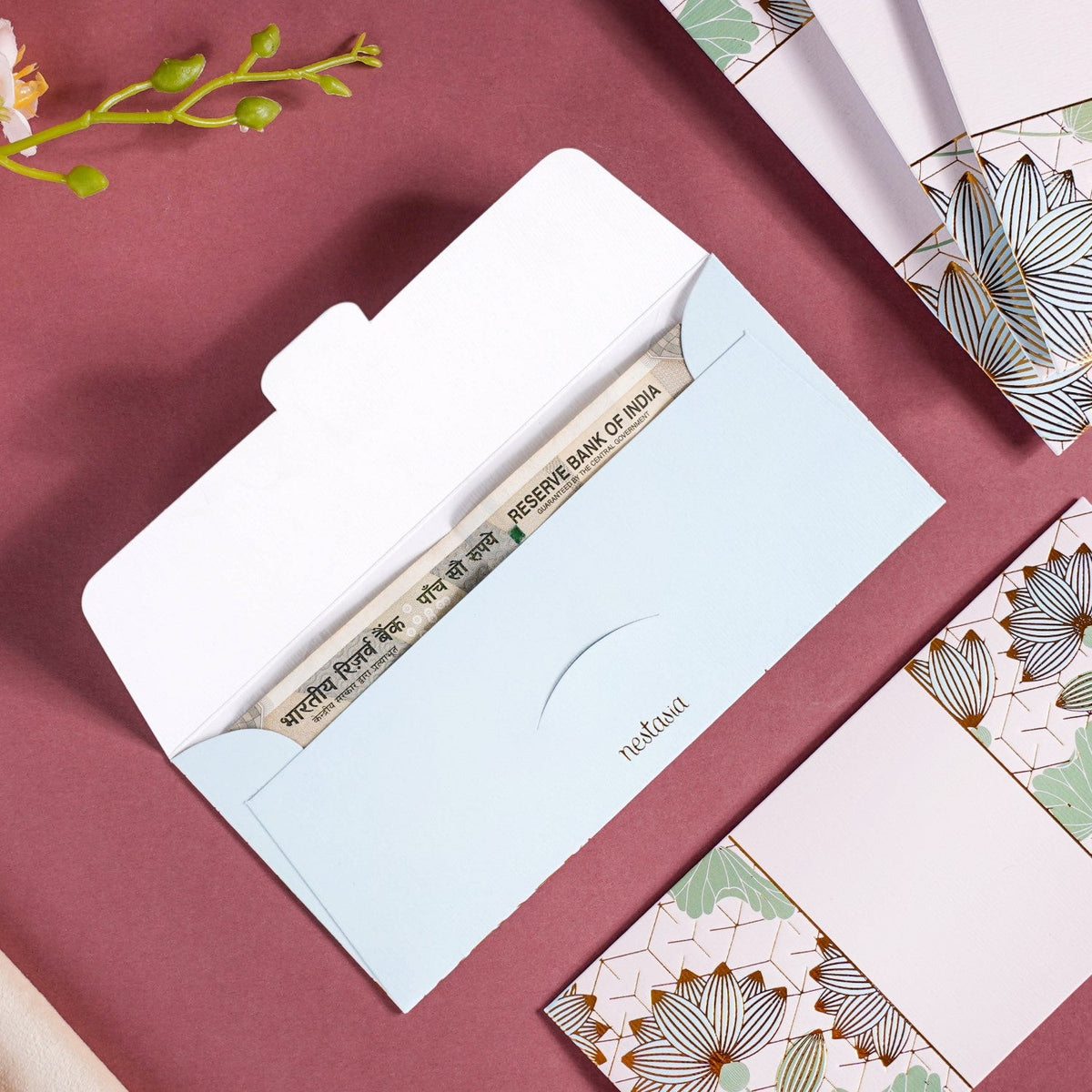 Set Of 12 Blue Lotus Money Gifting Envelope Nestasia