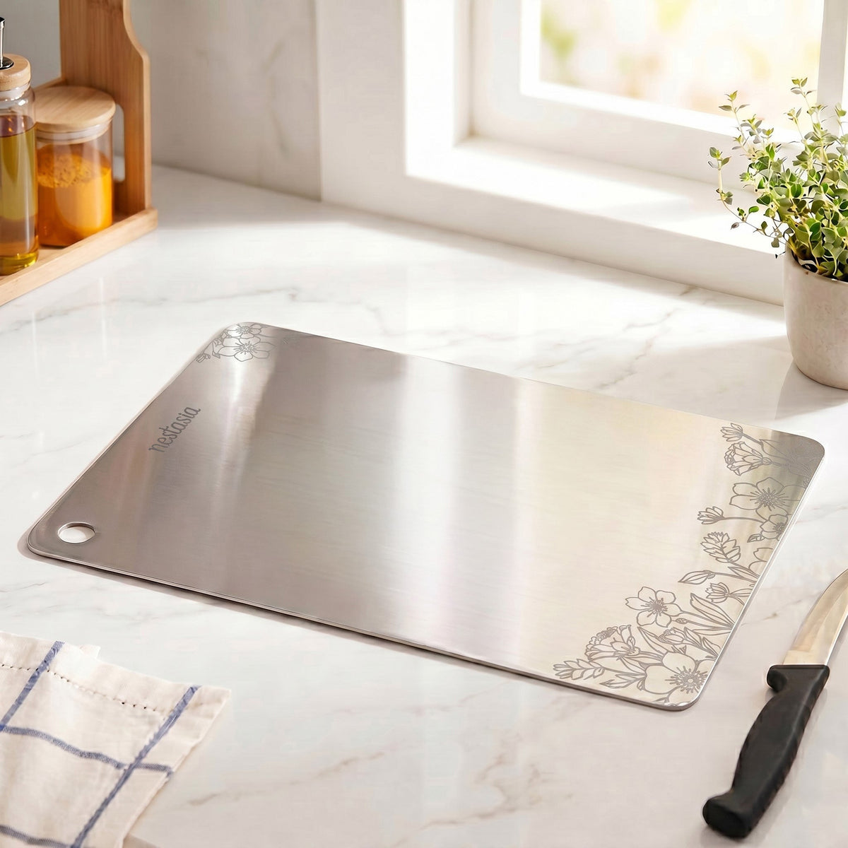 Engraved Stainless Steel Chopping Board 35x25cm Nestasia