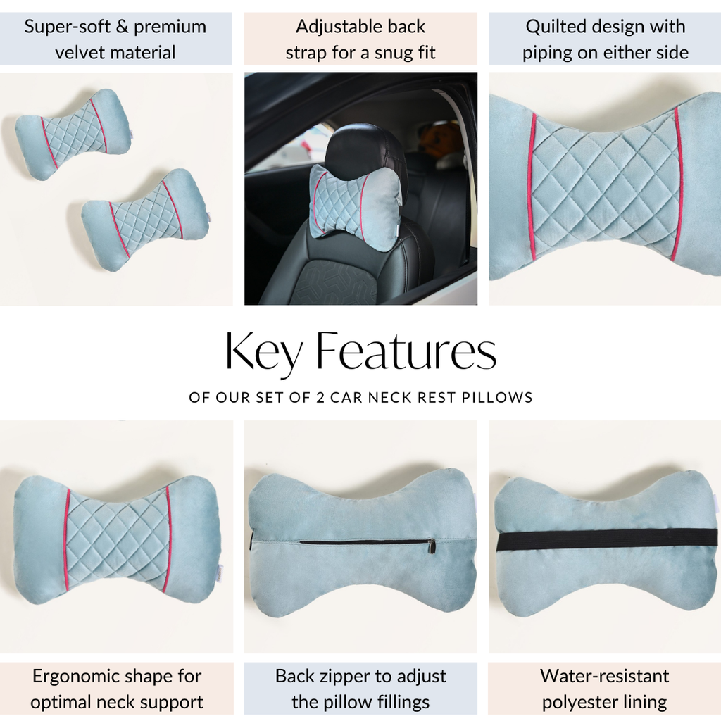 Ergonomic Velvet Car Neck Pillows Set Of 2 Nestasia