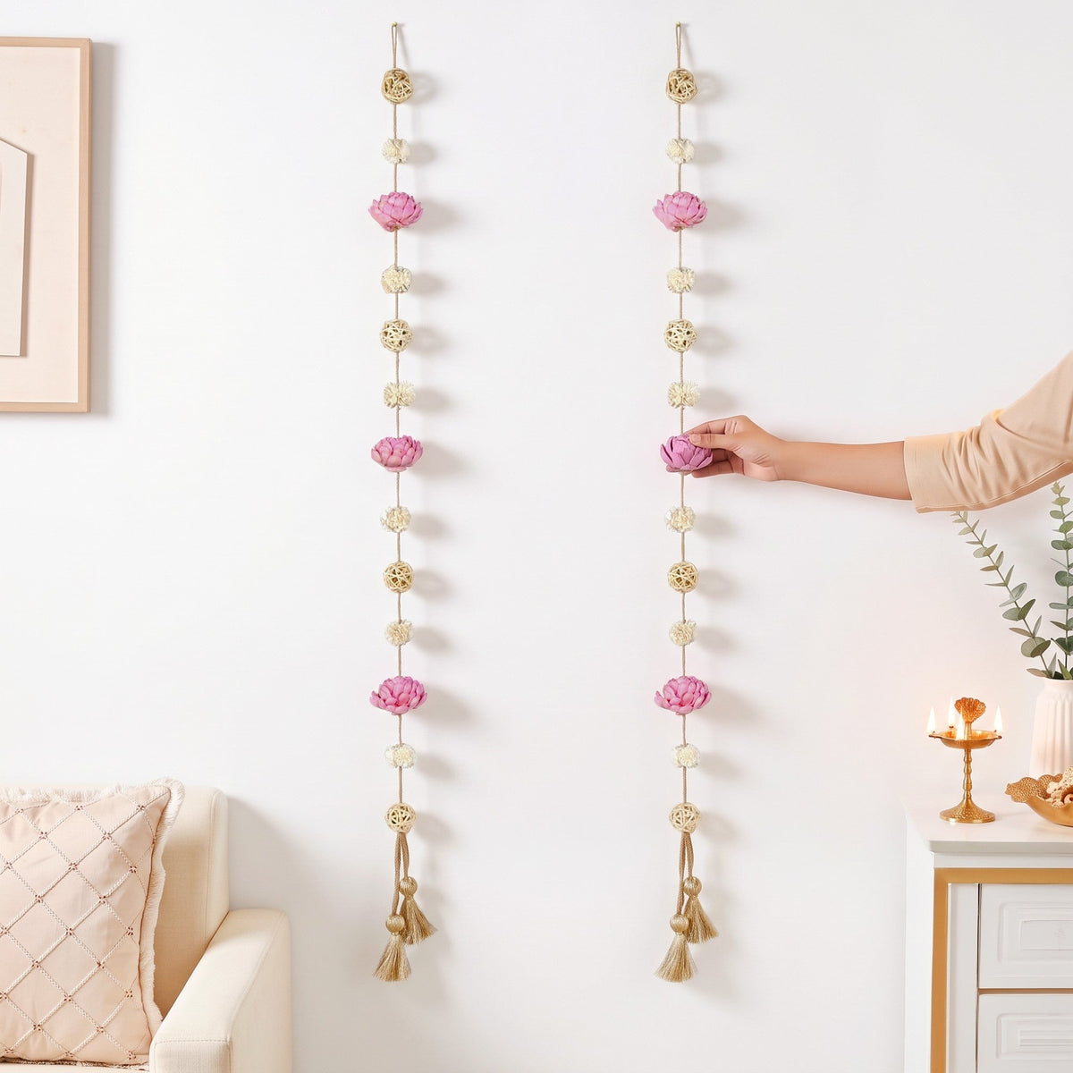 Eternia Reusable Handmade Sola Wall Hanging Garland Pink Set Of 2 Nestasia