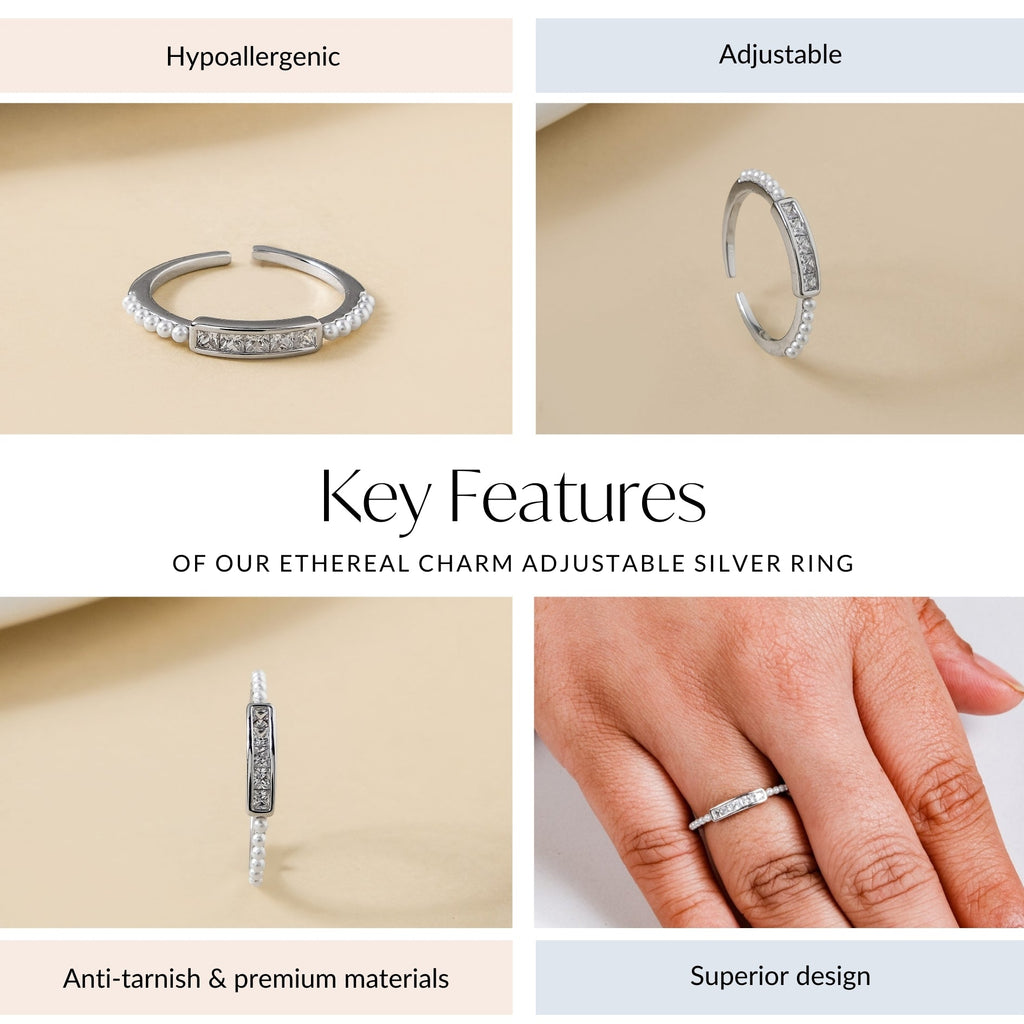 Ethereal Charm Adjustable Silver Ring Nestasia