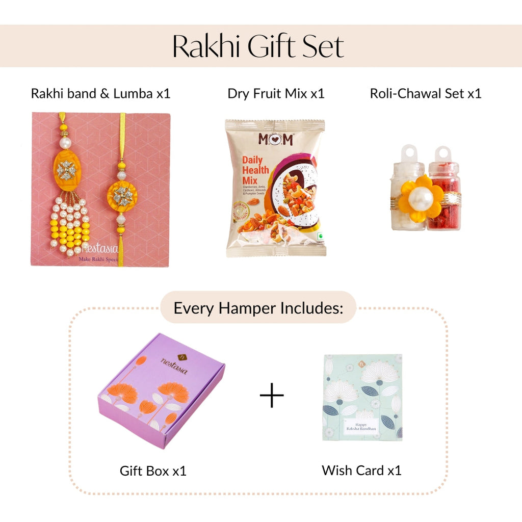 Ethereal Yellow Pearl Rakhi Lumba Gift Set Nestasia