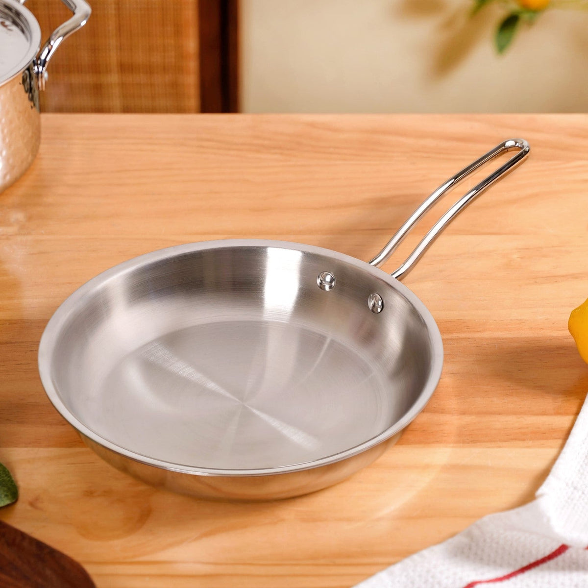 Tri Ply Thick Stainless Steel Fry Pan Induction Safe 1750ml Nestasia