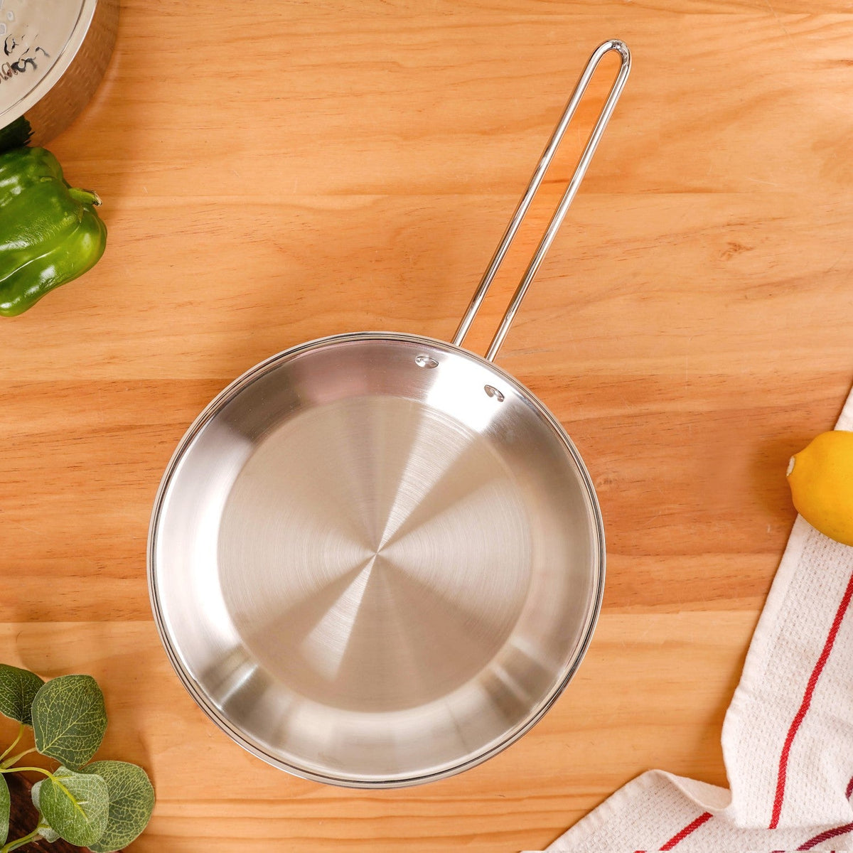 Tri Ply Thick Stainless Steel Fry Pan Induction Safe 1750ml Nestasia