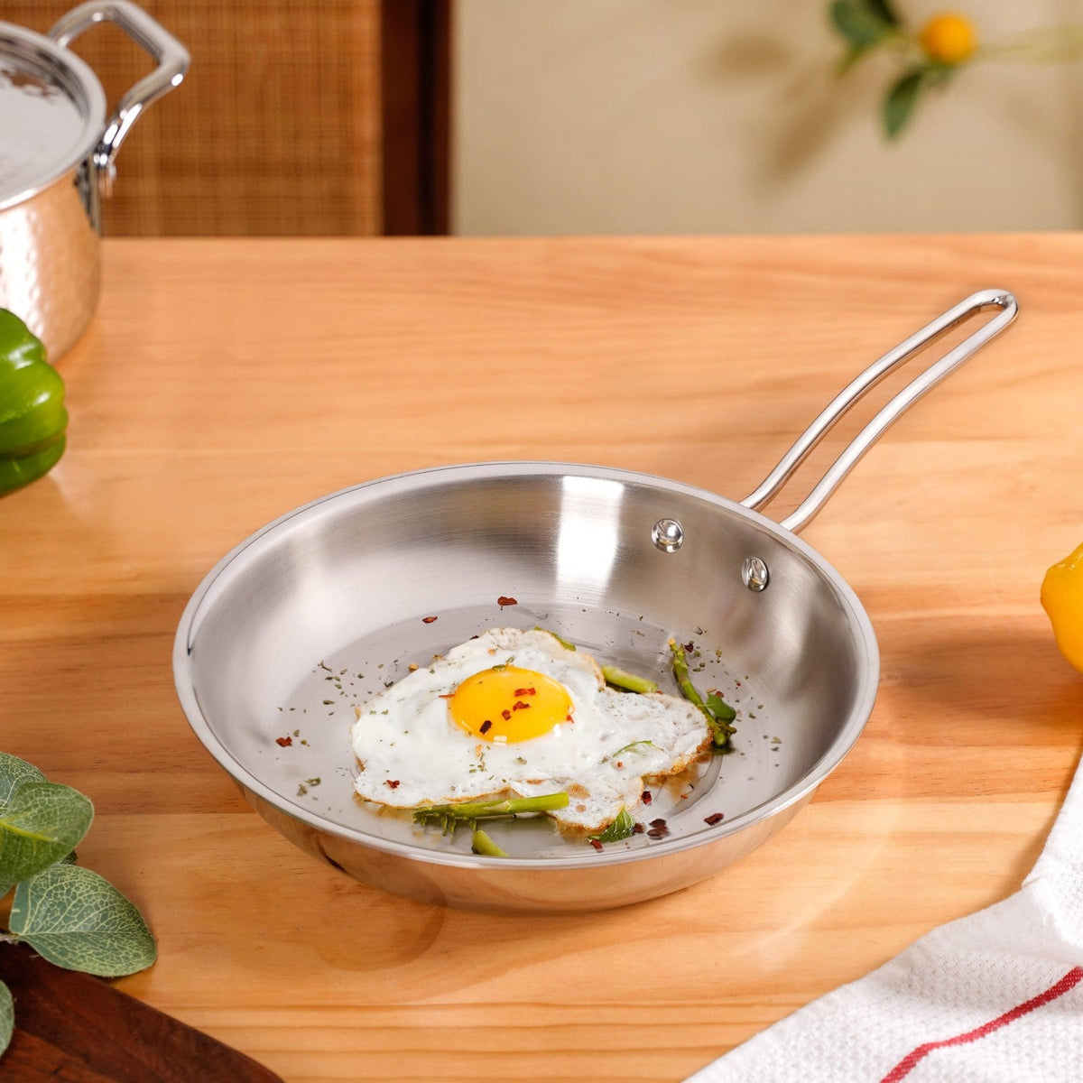 Tri Ply Thick Stainless Steel Fry Pan Induction Safe 1750ml Nestasia