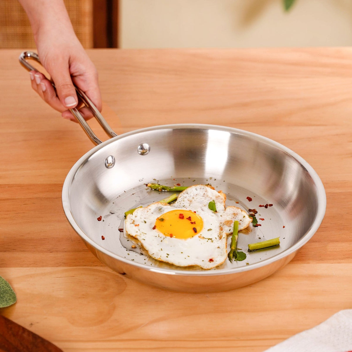 Tri Ply Thick Stainless Steel Fry Pan Induction Safe 1750ml Nestasia
