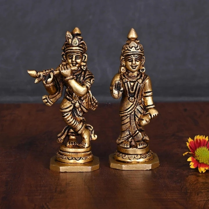Brass Standing Radha Krishna Idols Set (4 Inch) Vedansh Craft