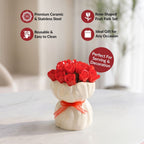 Red Rose Fruit Fork With Ceramic Vase Set Of 13 Nestasia