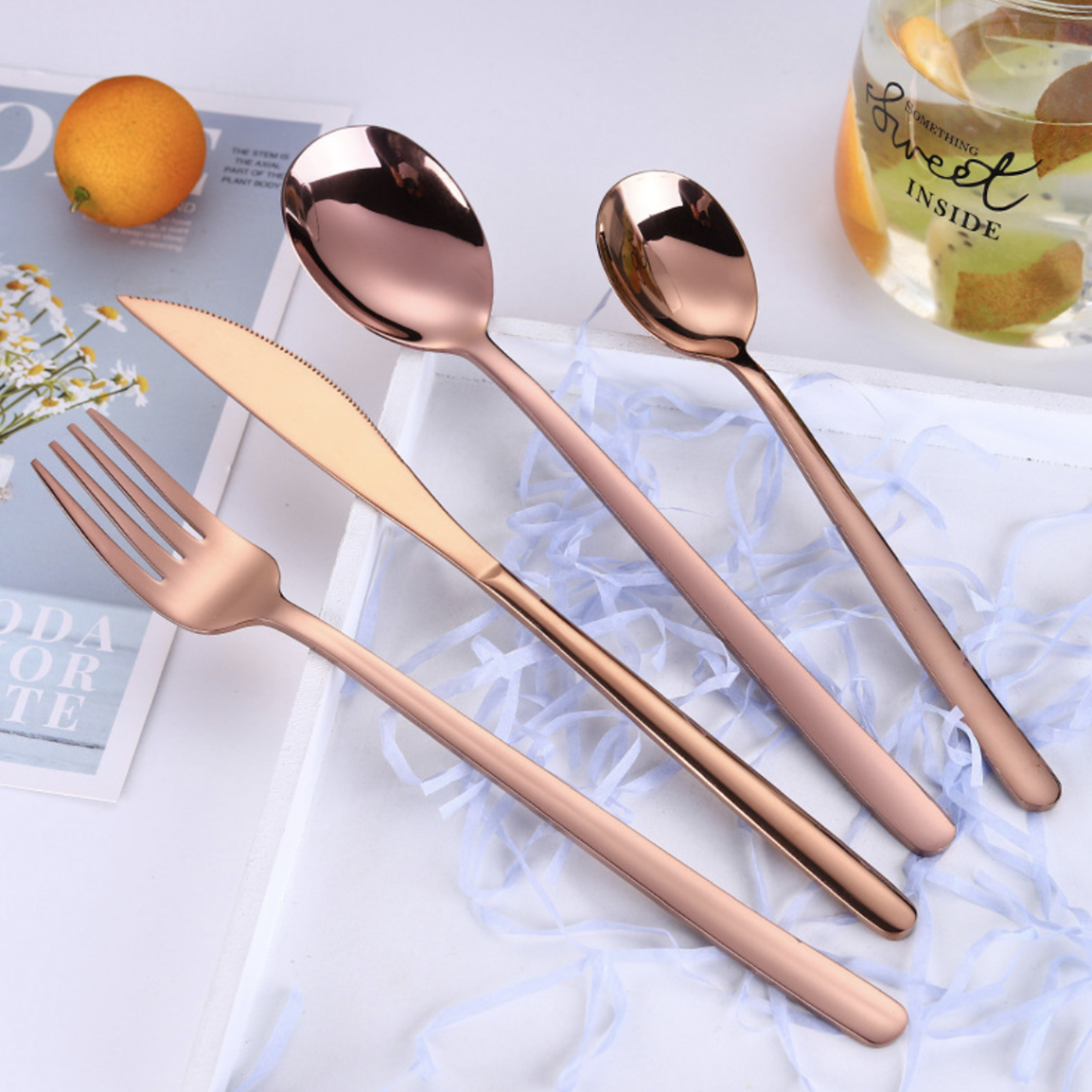 Vintage Stainless Steel Cutlery Set Of 4 Rose Gold Nestasia
