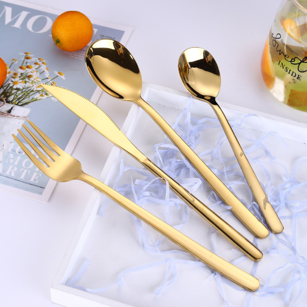 Vintage Stainless Steel Cutlery Set Of 4 Golden Nestasia