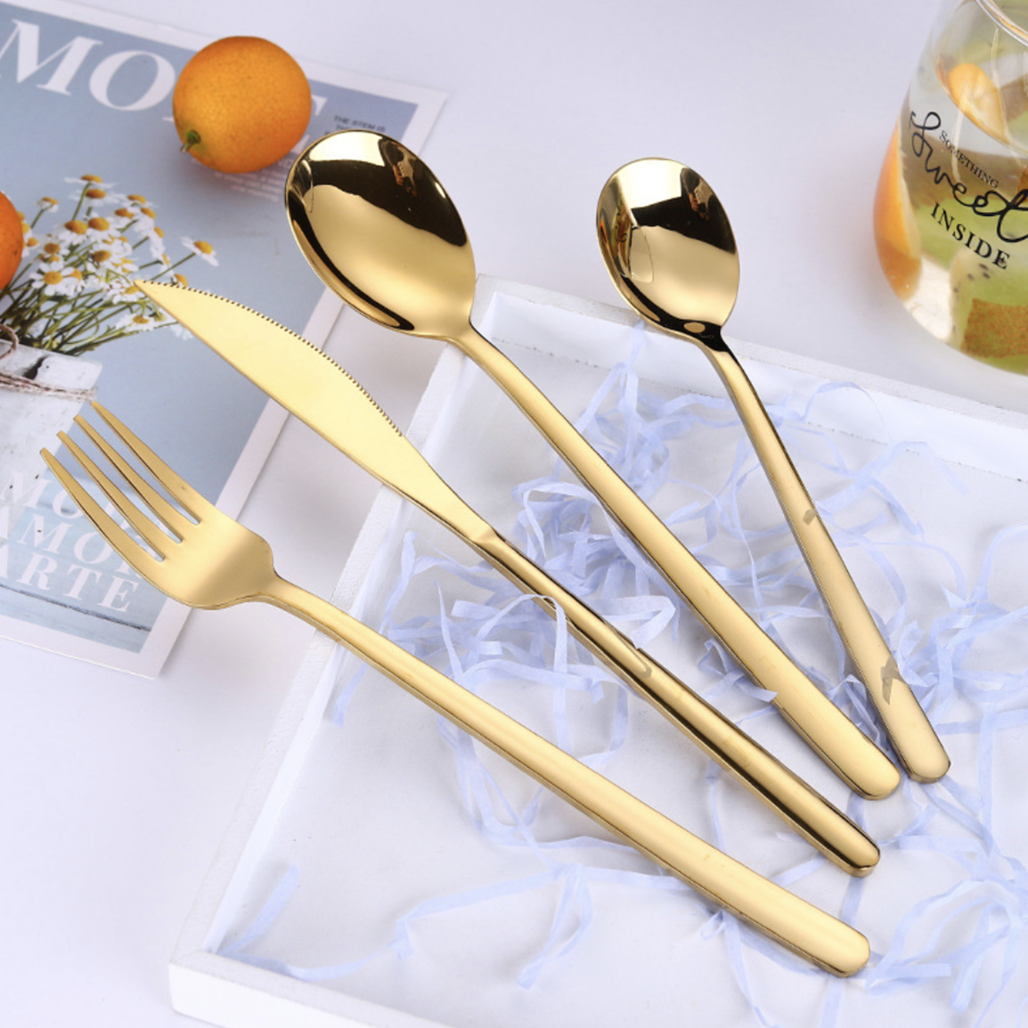 Vintage Stainless Steel Cutlery Set Of 4 Golden Nestasia