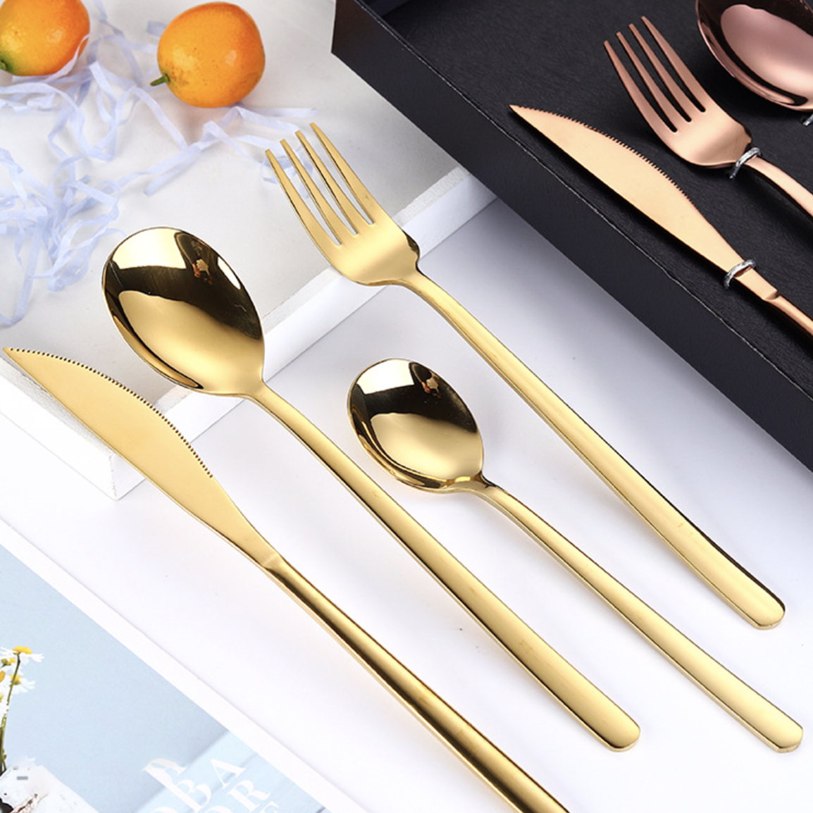 Vintage Stainless Steel Cutlery Set Of 4 Golden Nestasia