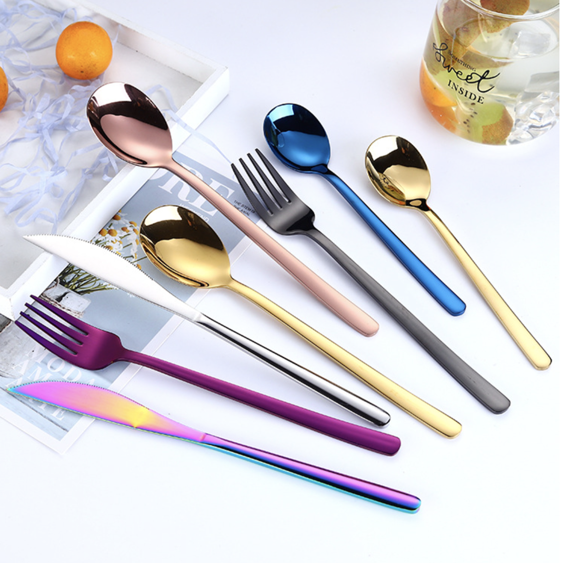 Vintage Stainless Steel Cutlery Set Of 4 Rose Gold Nestasia