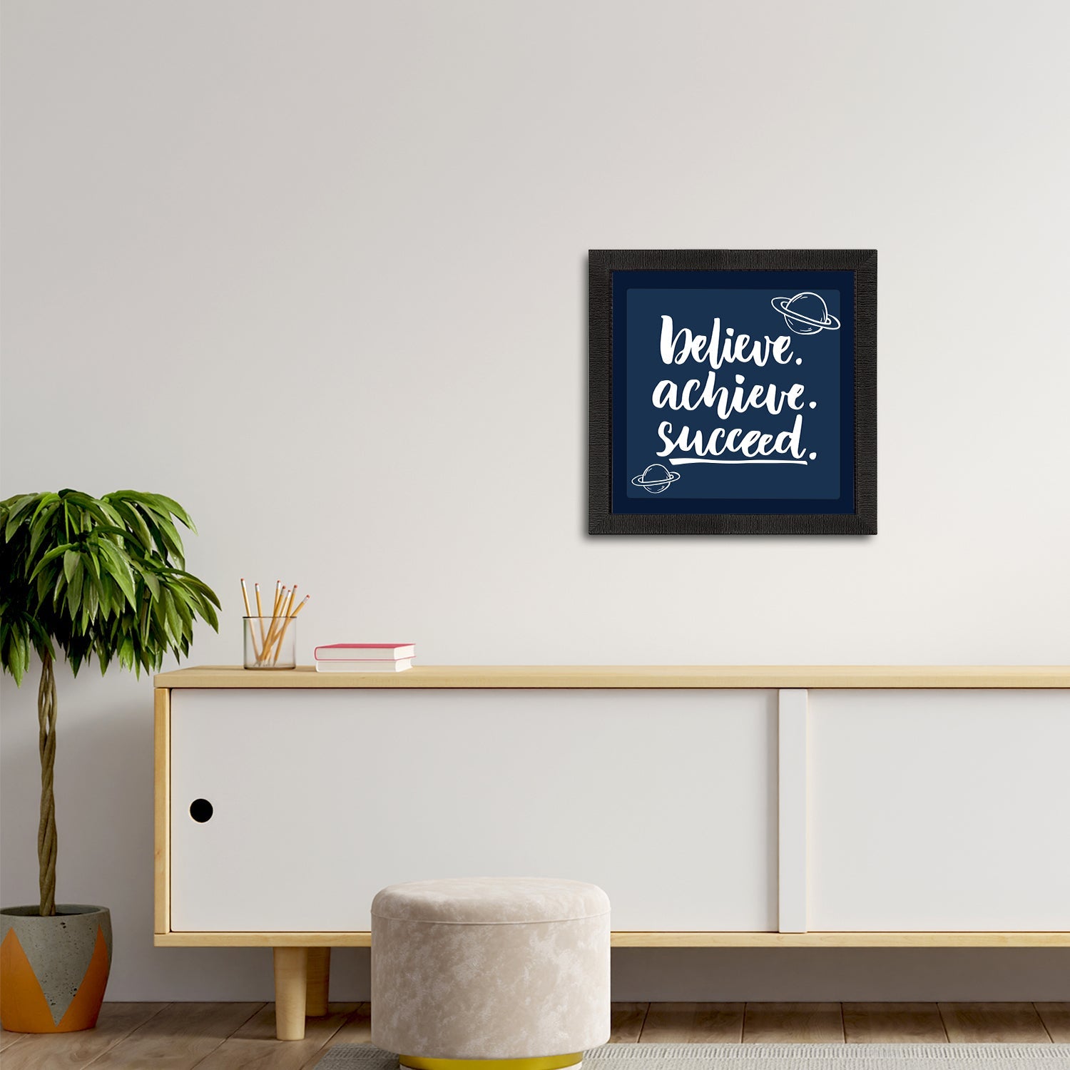 "Believe Achieve Succeed" Motivational Quote Satin Matt Texture UV Art Painting Kafalo