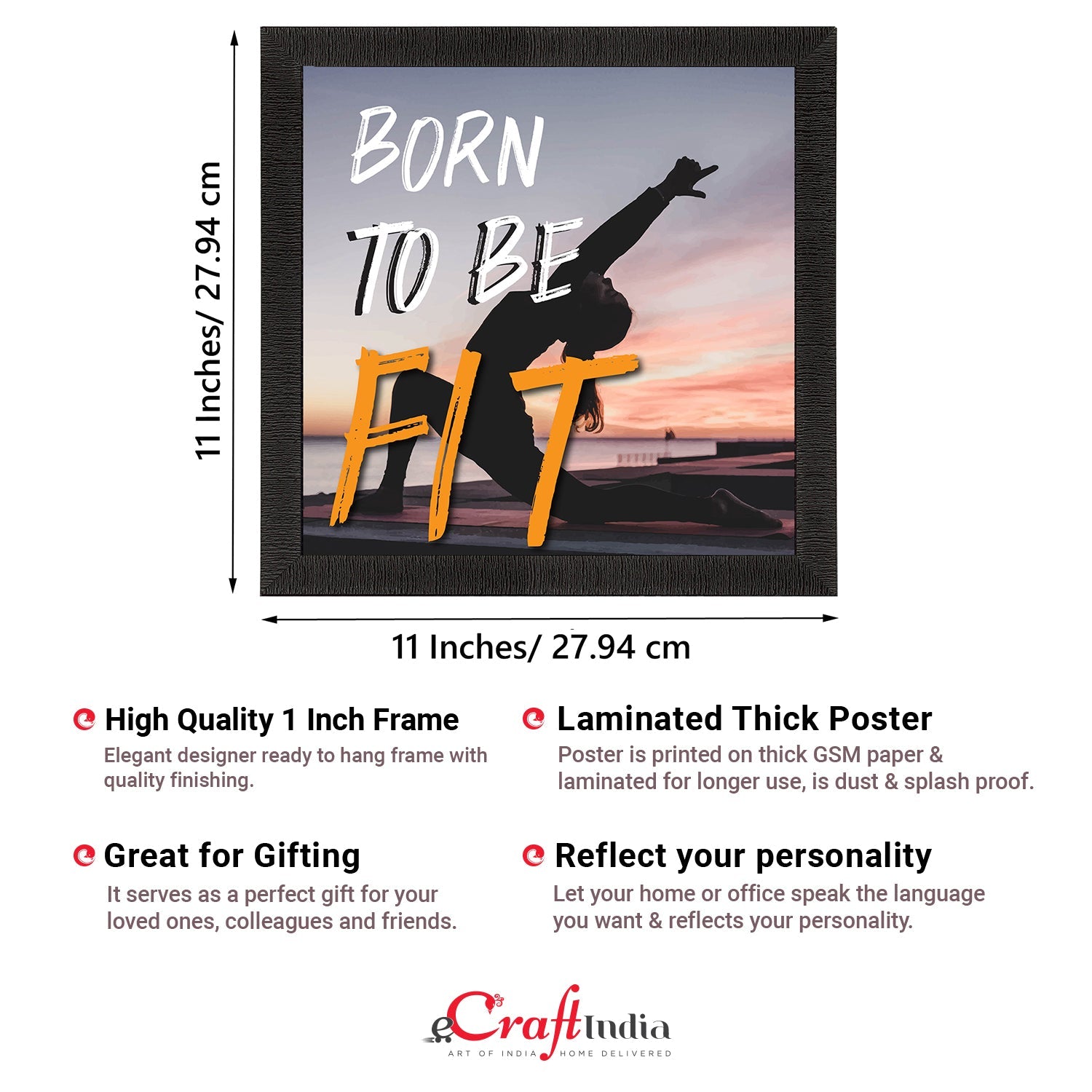 "Born To Be Fit" Motivational Quote Satin Matt Texture UV Art Painting Kafalo