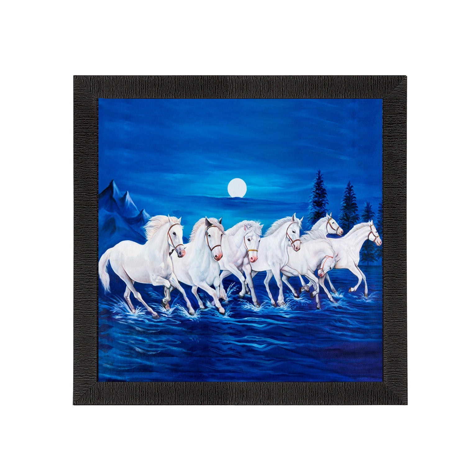 Seven White Running Horses Painting Digital Printed Animal Wall Art Kafalo