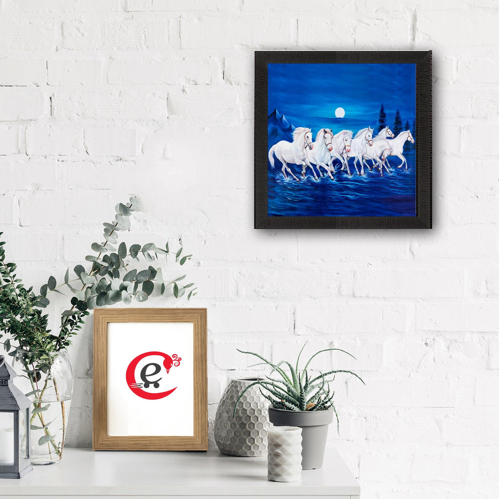 Seven White Running Horses Painting Digital Printed Animal Wall Art Kafalo