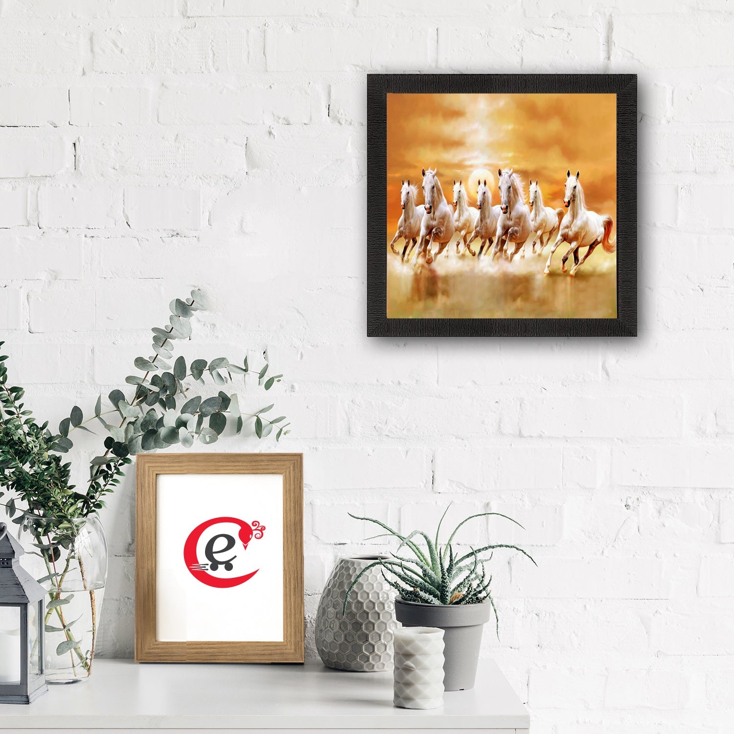 Seven White Running Horses Painting Digital Printed Animal Wall Art Kafalo
