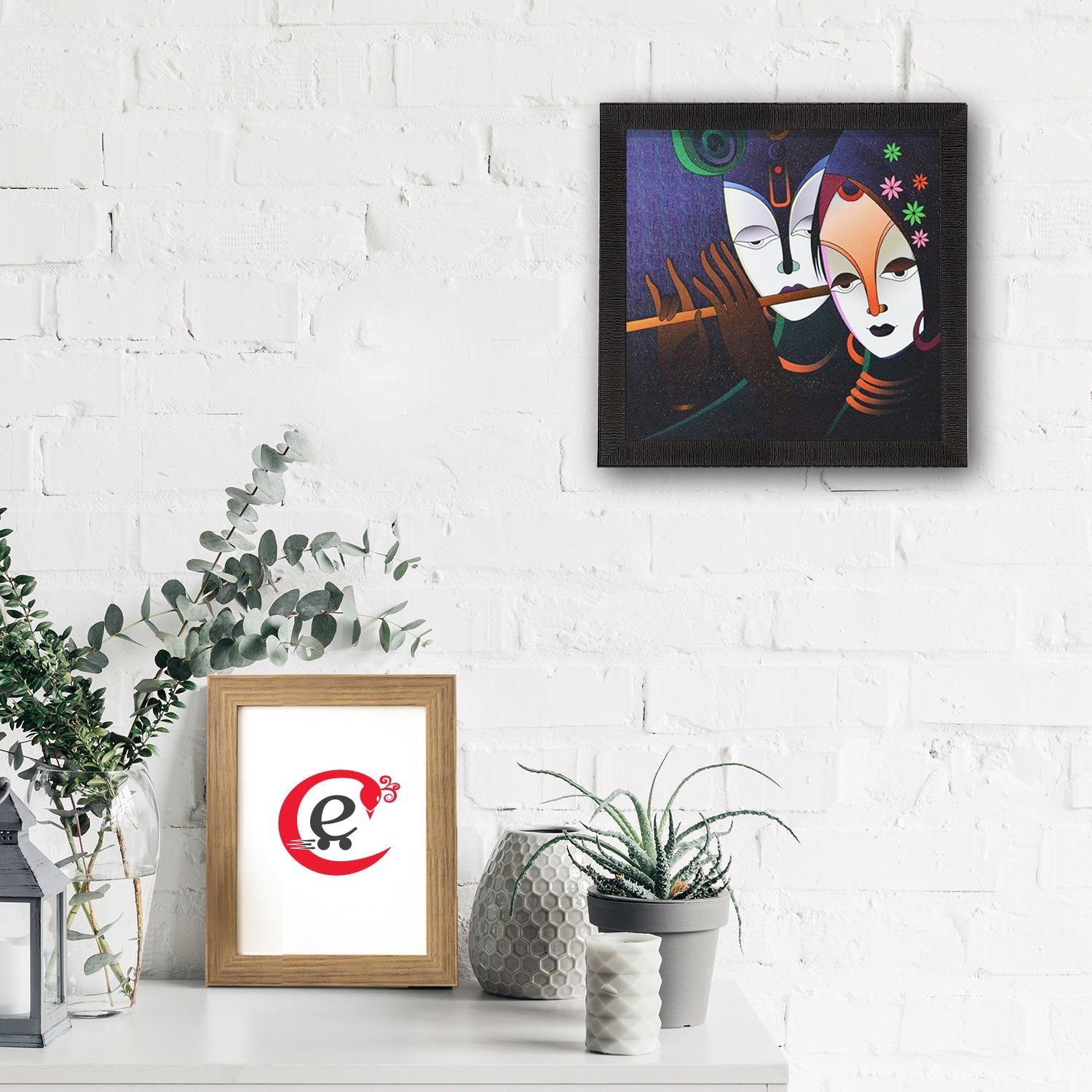 Radha Krishna Painting Digital Printed Abstract Religious Wall Art Kafalo