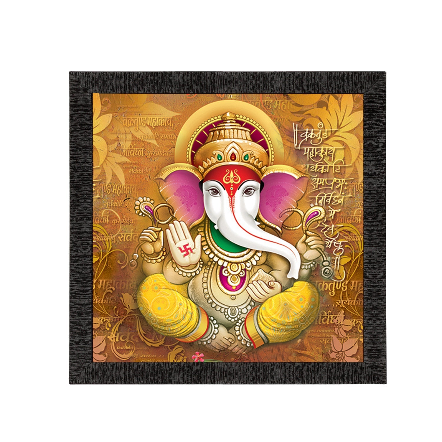 Chaturbhuj Lord Ganesha Wall Painting With Vakratunda Mahakaya Shloka Digital Printed Religious Art Kafalo
