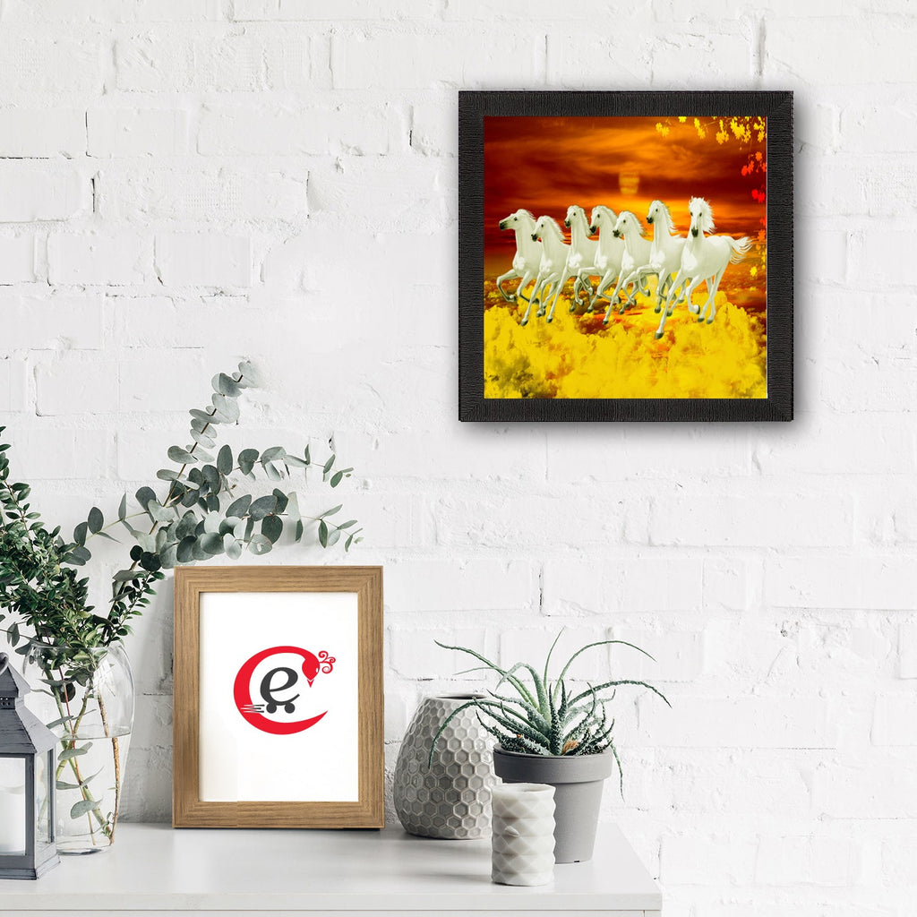 Seven White Running Horses Painting Digital Printed Animal Wall Art Kafalo