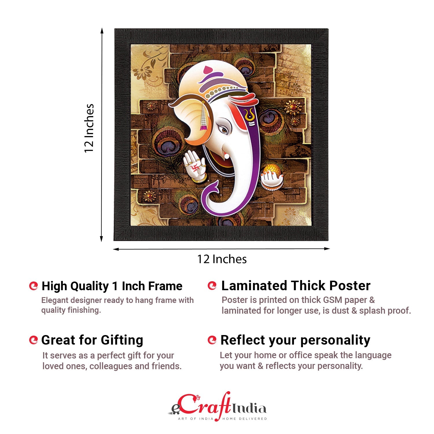Lord Ganesha Satin Matt Texture UV Art Painting Kafalo