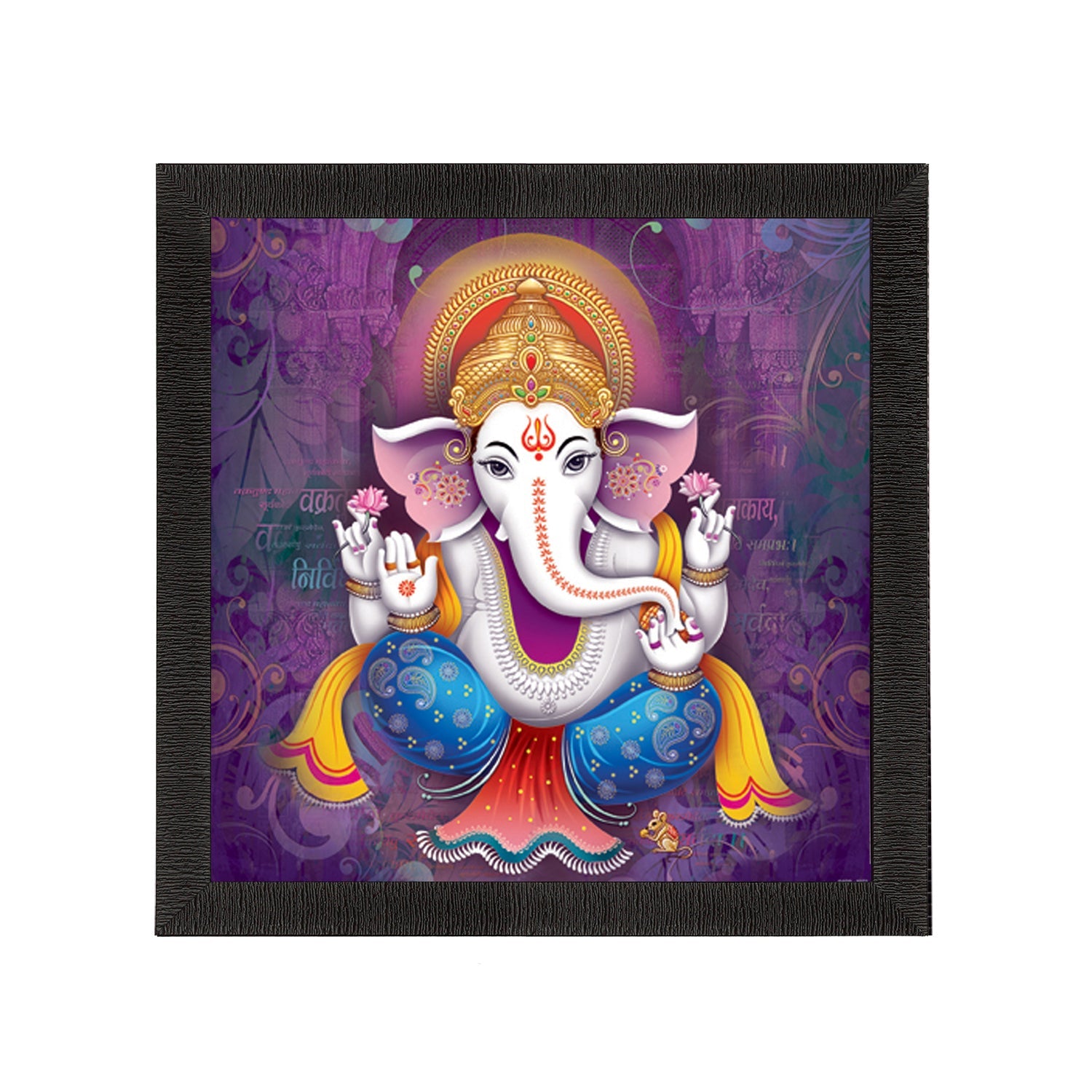 Chaturbhuj Ganesha Wall Painting With Vakratunda Mahakaya Shloka Digital Printed Religious Art Kafalo