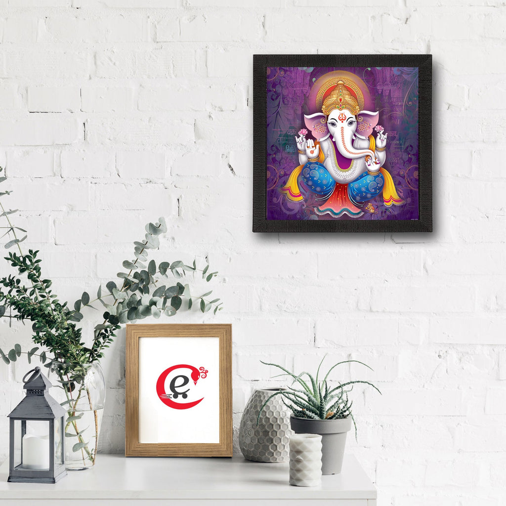 Chaturbhuj Ganesha Wall Painting With Vakratunda Mahakaya Shloka Digital Printed Religious Art Kafalo