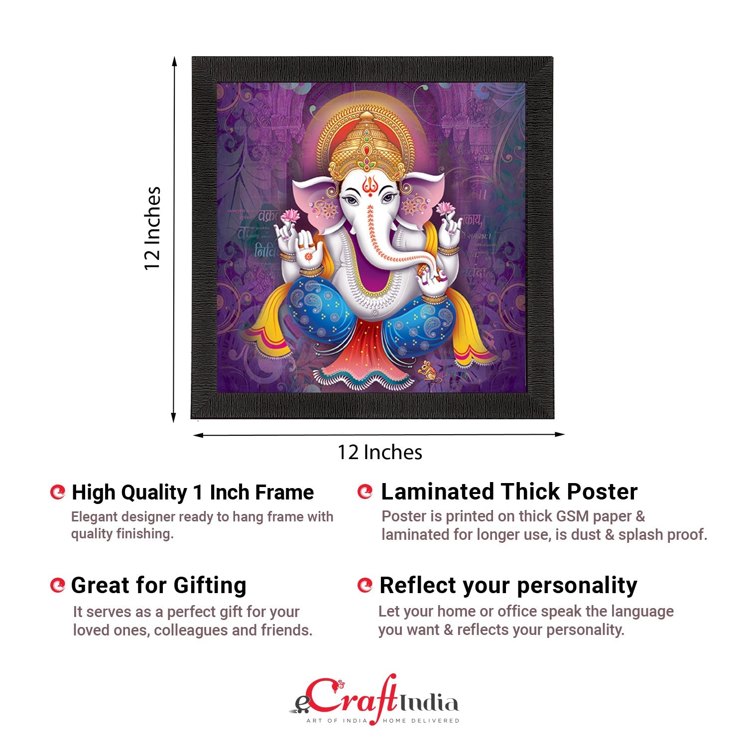 Chaturbhuj Ganesha Wall Painting With Vakratunda Mahakaya Shloka Digital Printed Religious Art Kafalo
