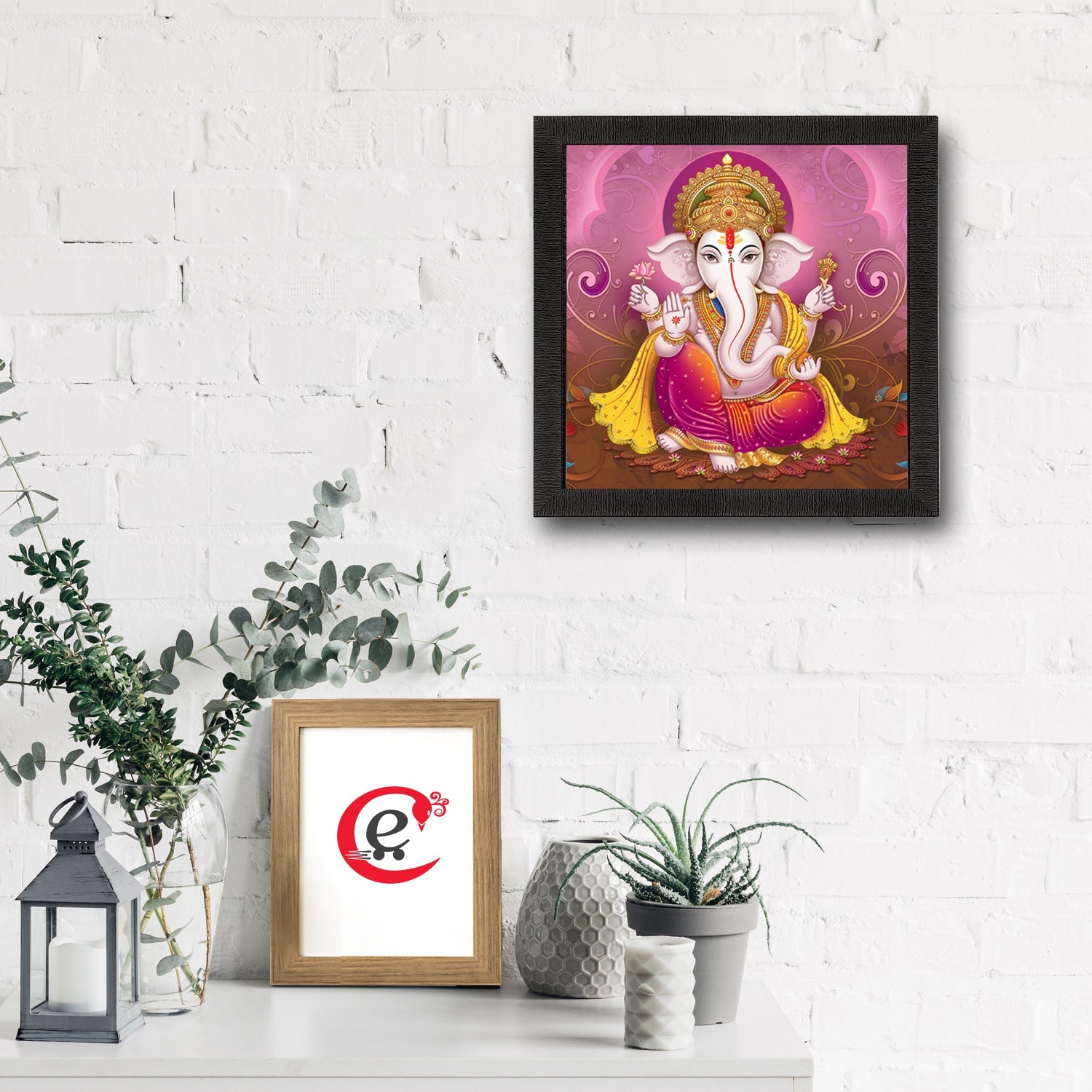 Chaturbhuj Lord Ganesha Painting Digital Printed Religious Wall Art Kafalo