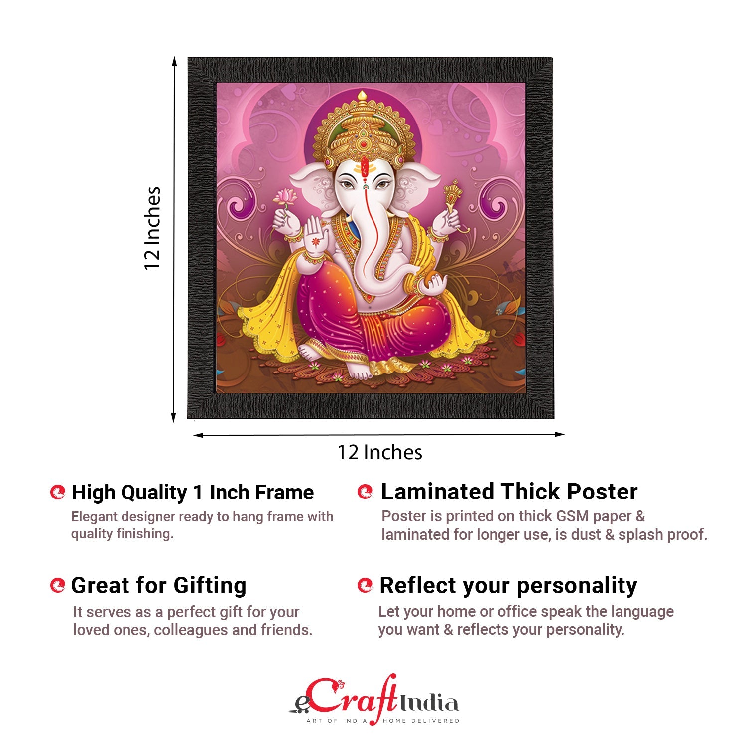 Chaturbhuj Lord Ganesha Painting Digital Printed Religious Wall Art Kafalo