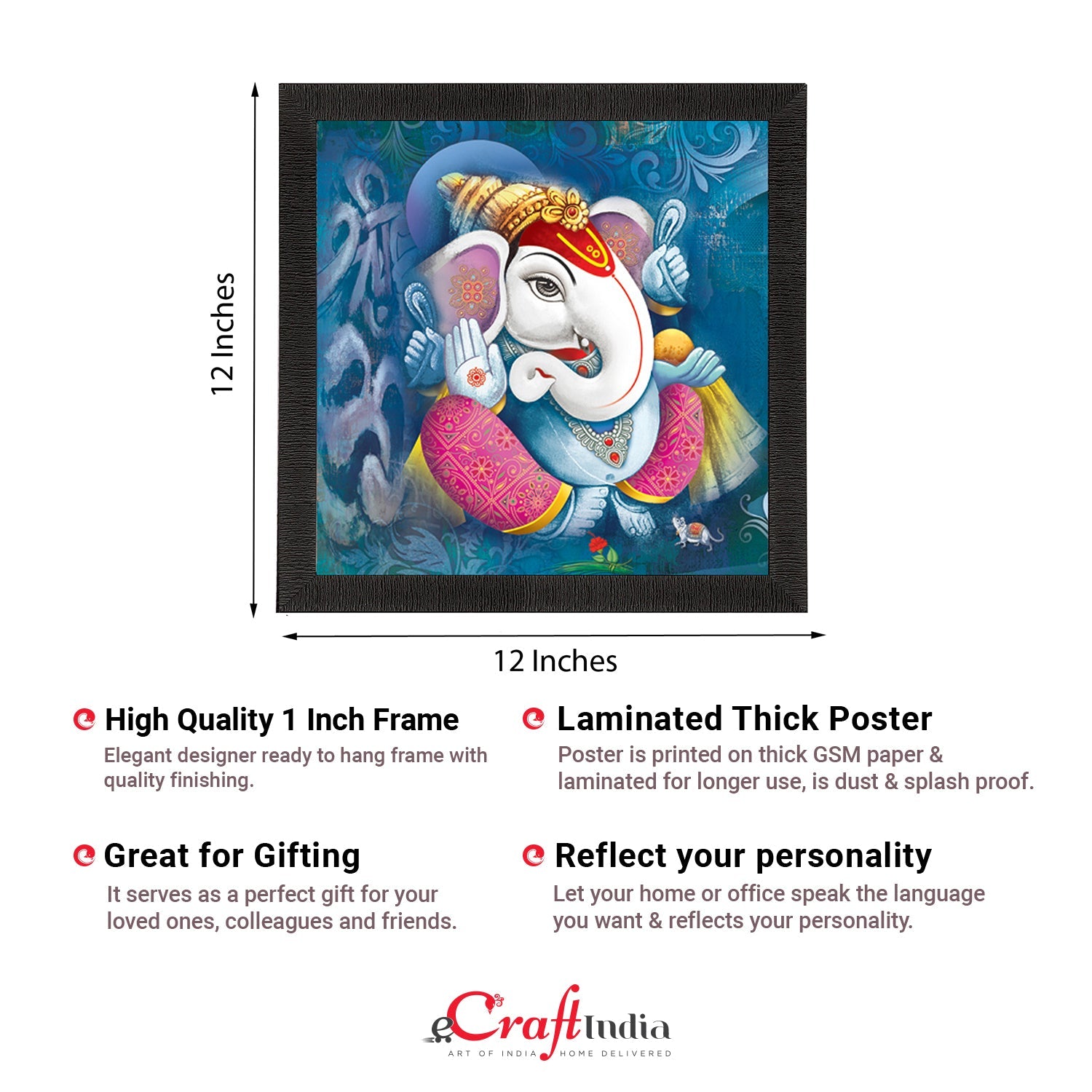 Lord Ganesha Satin Matt Texture UV Art Painting Kafalo