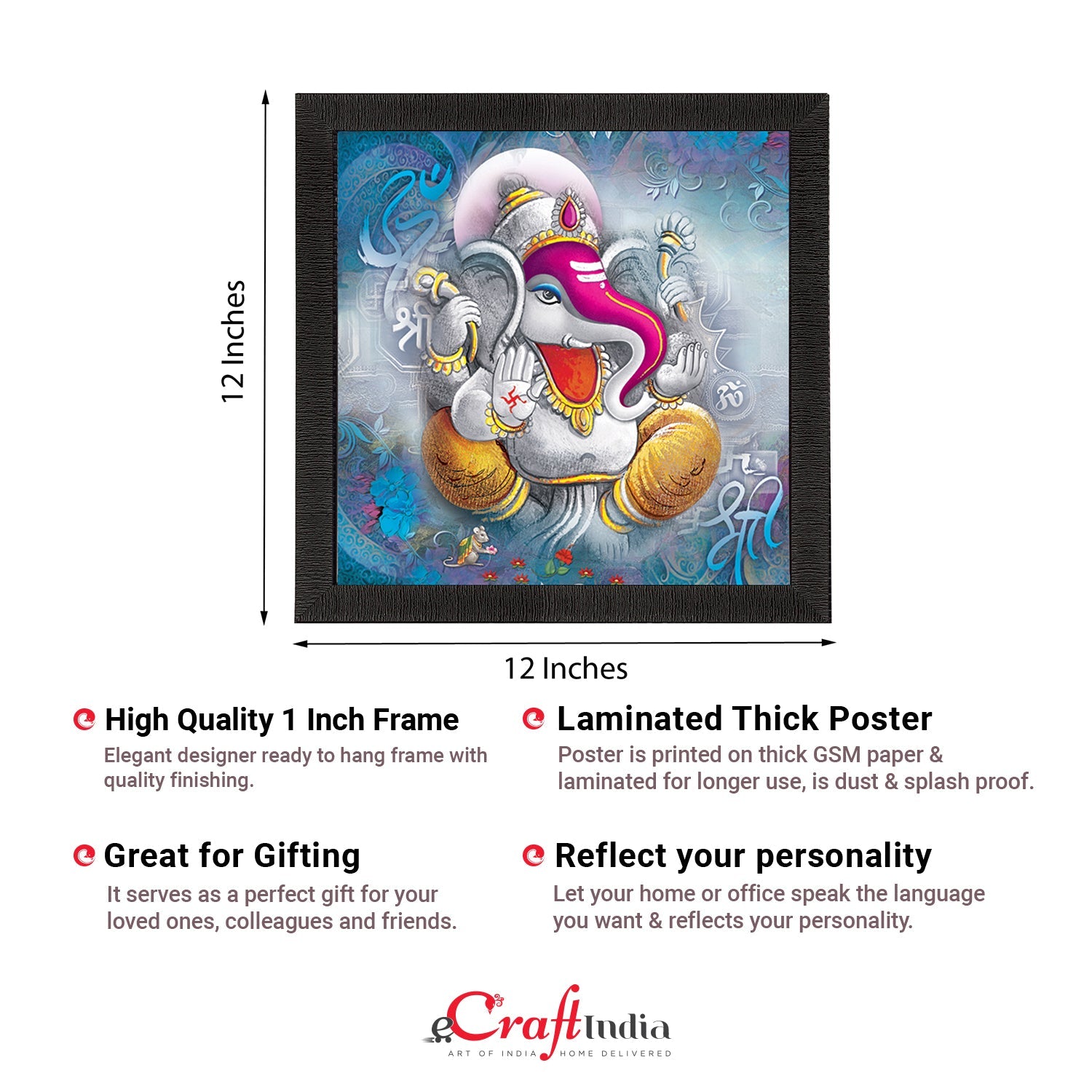 Lord Ganesha Satin Matt Texture UV Art Painting Kafalo