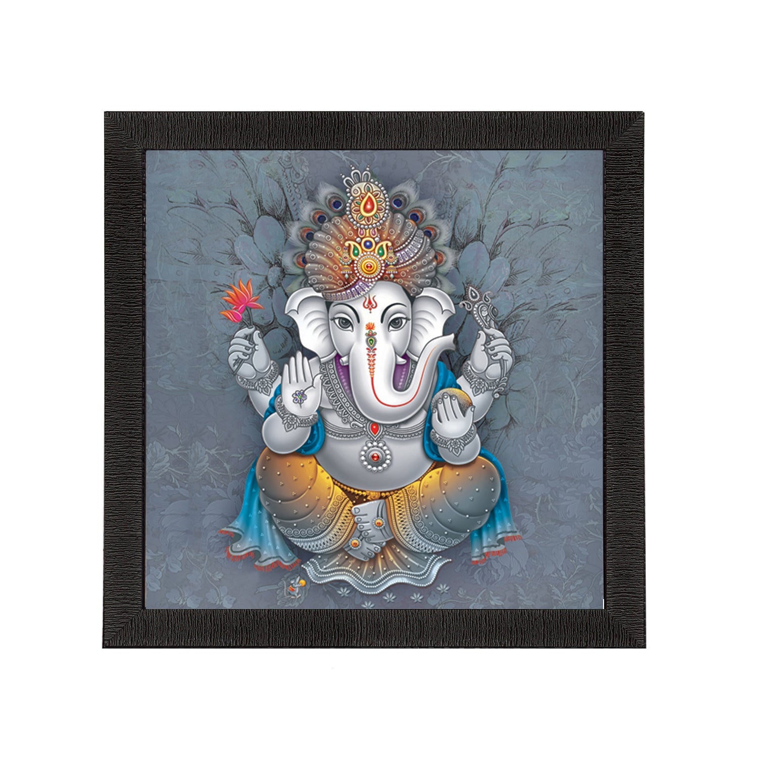 Chaturbhuj Lord Ganesha Painting Digital Printed Religious Wall Art Kafalo