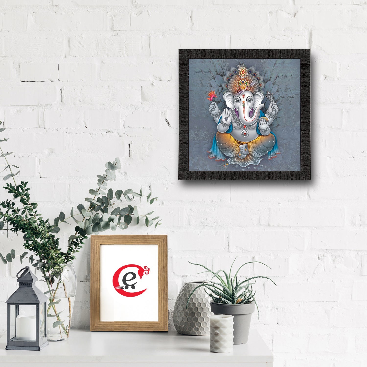 Chaturbhuj Lord Ganesha Painting Digital Printed Religious Wall Art Kafalo
