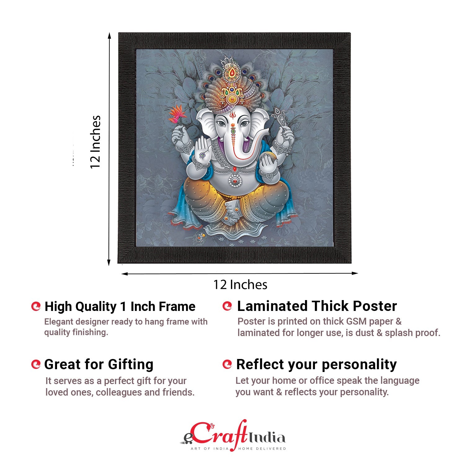 Chaturbhuj Lord Ganesha Painting Digital Printed Religious Wall Art Kafalo