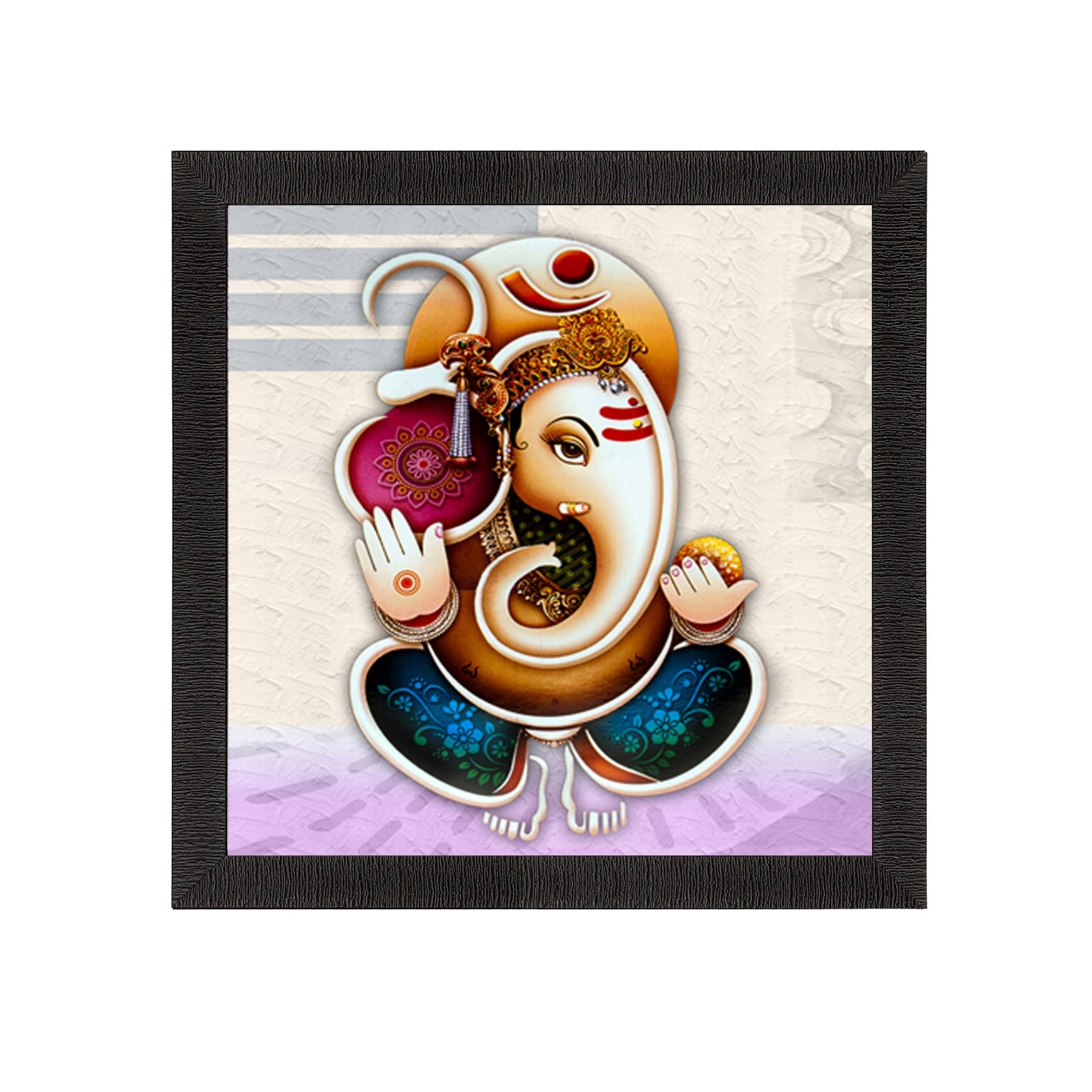 Beautiful Om Ganesha Painting Digital Printed Framed Religious Wall Art Kafalo