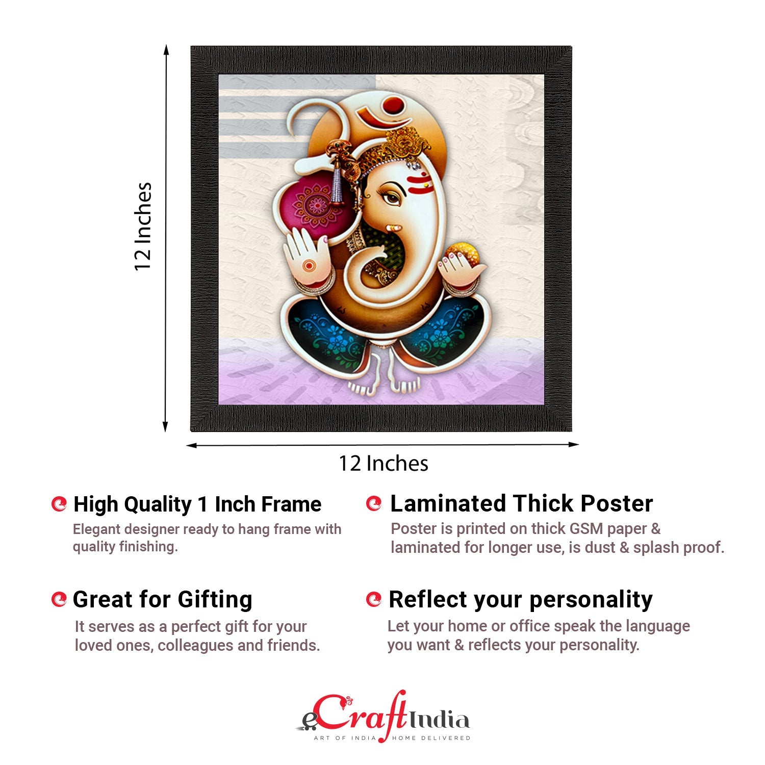 Beautiful Om Ganesha Painting Digital Printed Framed Religious Wall Art Kafalo