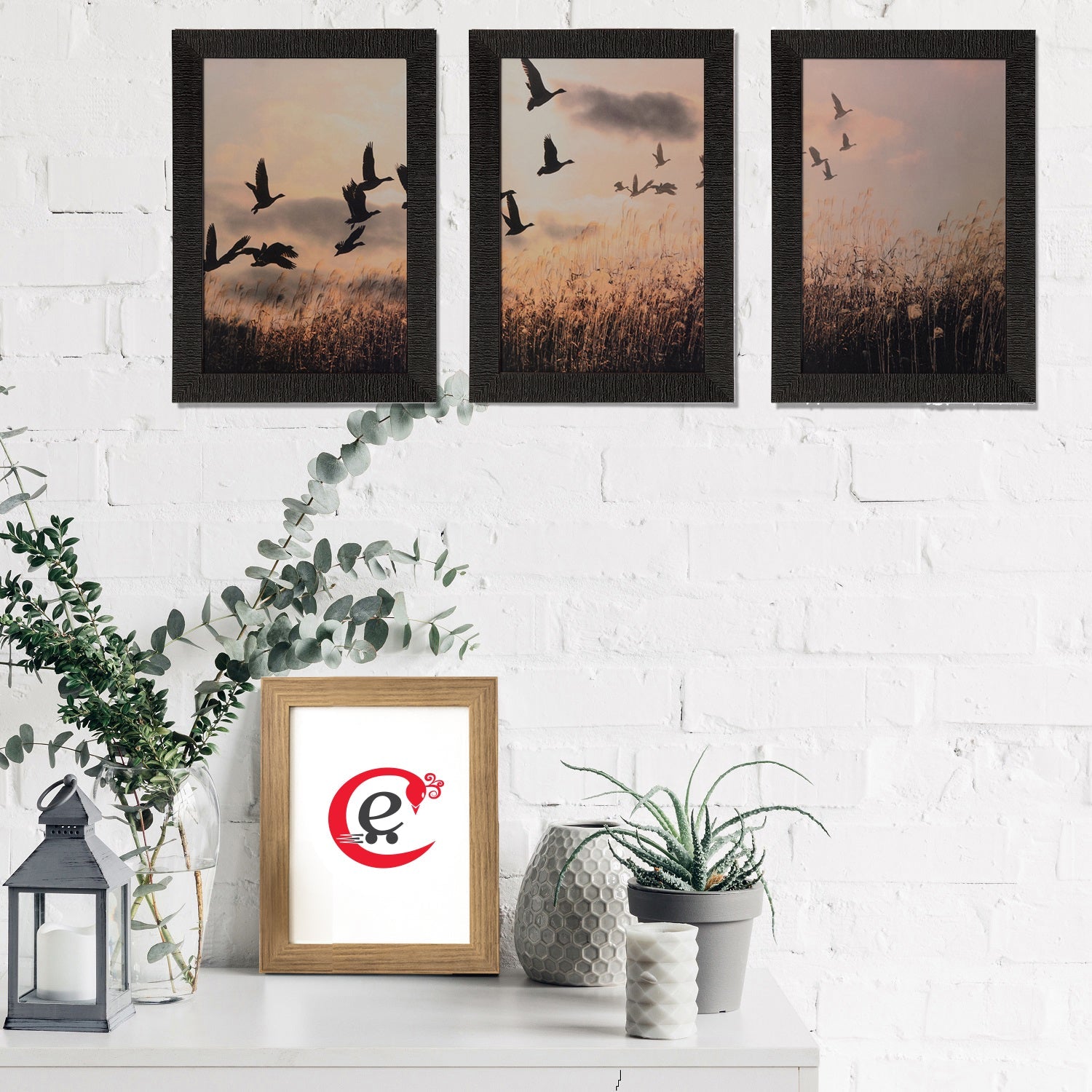 Set of 3 Flying Birds Satin Matt Texture UV Art Painting Kafalo