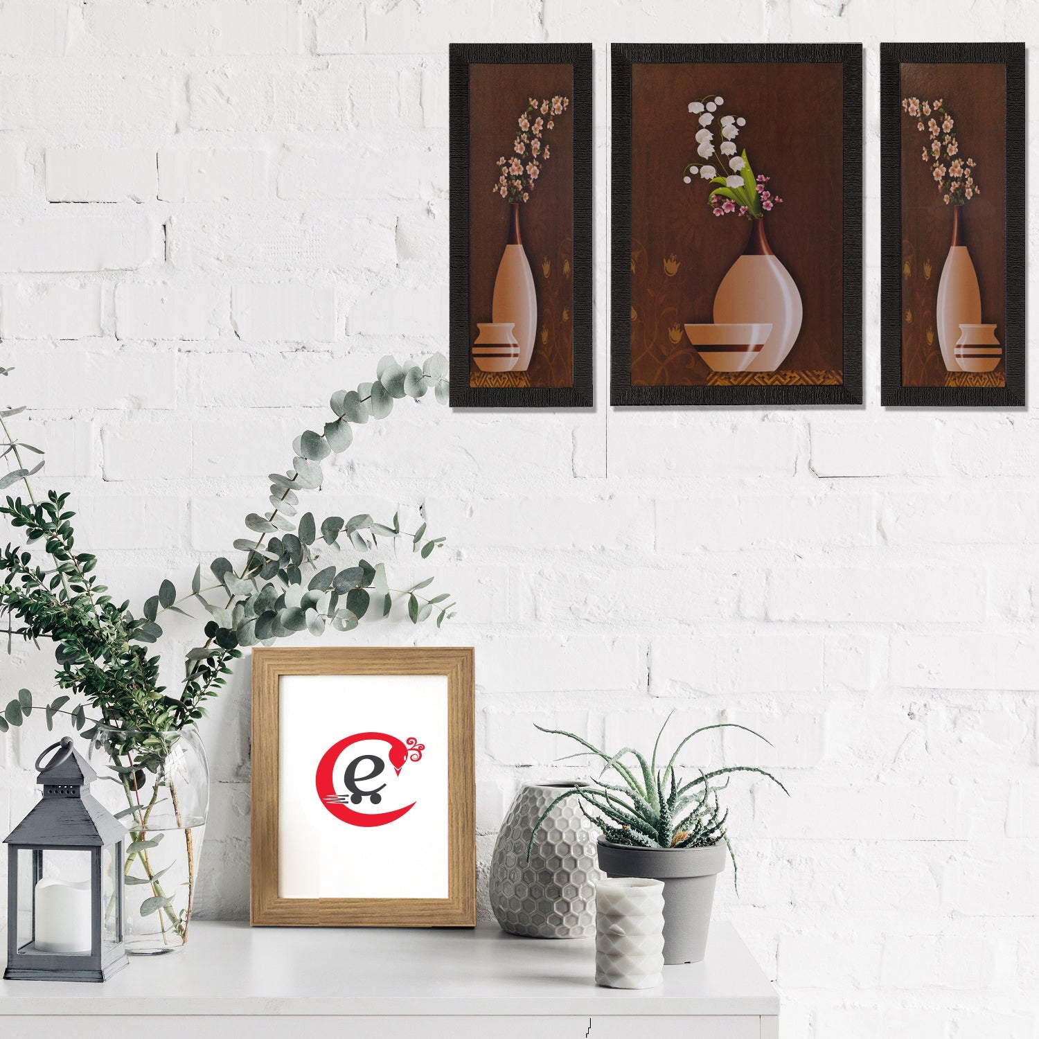 Set of 3 Floral Pot Satin Matt Texture UV Art Painting Kafalo