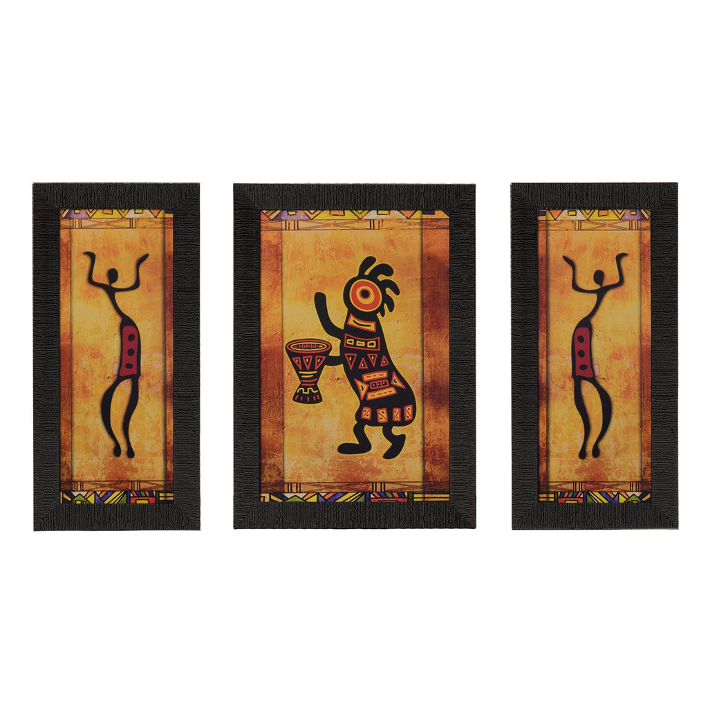 Set of 3 Abstract Tribals Satin Matt Texture UV Art Painting Kafalo