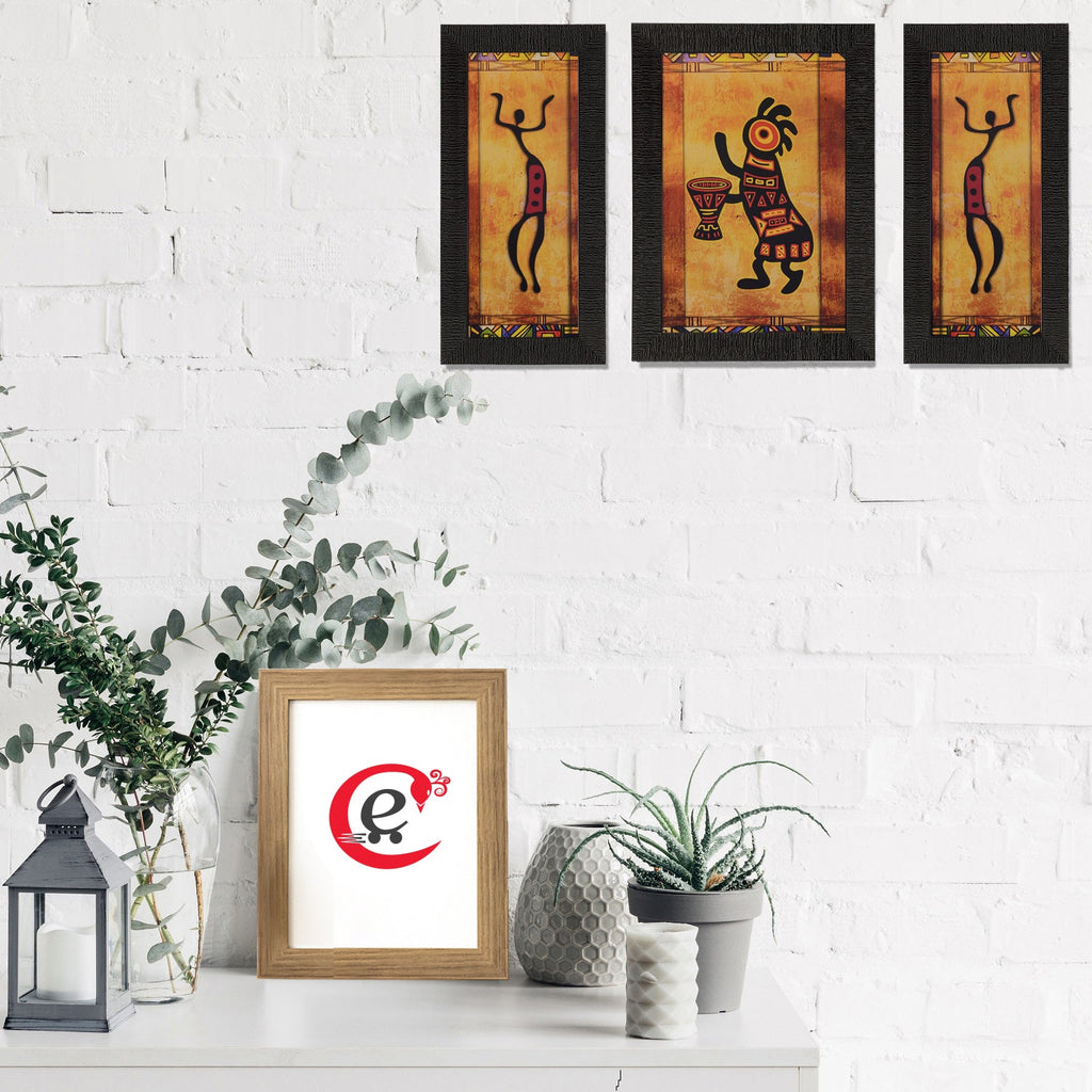 Set of 3 Abstract Tribals Satin Matt Texture UV Art Painting Kafalo