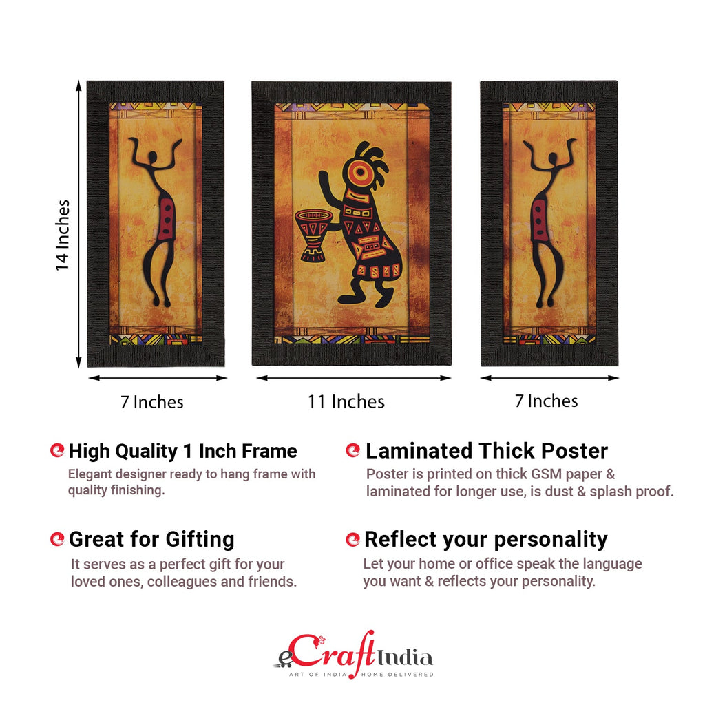 Set of 3 Abstract Tribals Satin Matt Texture UV Art Painting Kafalo