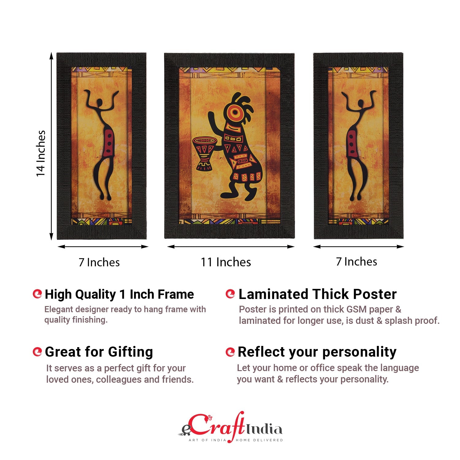 Set of 3 Abstract Tribals Satin Matt Texture UV Art Painting Kafalo