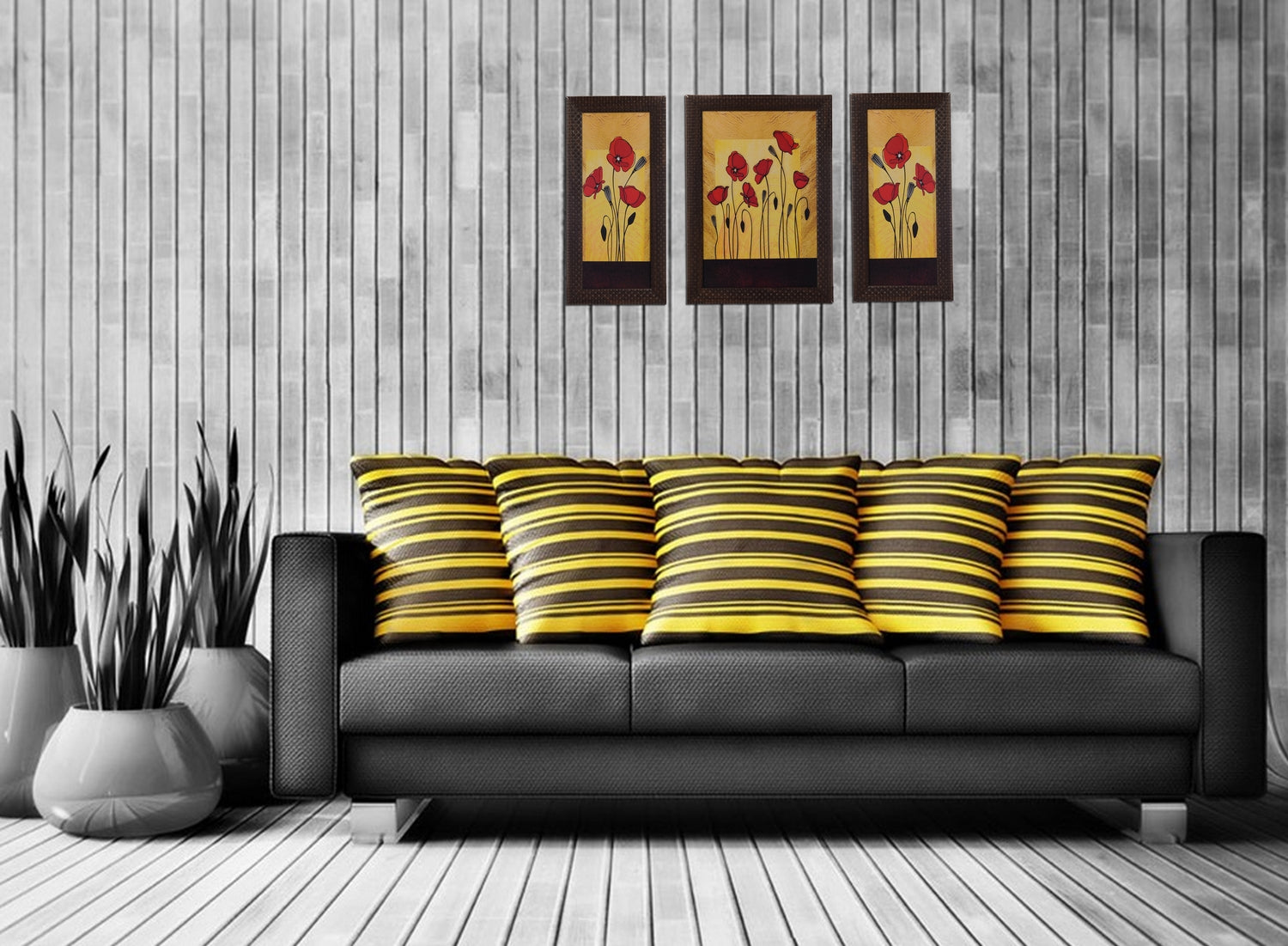 Set of 3 Floral Satin Matt Texture UV Art Painting Kafalo